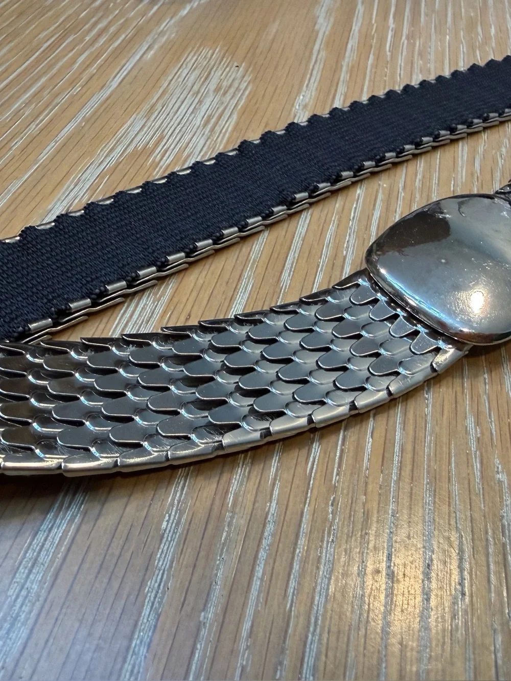 Vintage Silver Woven Metal Belt with Statement Buckle